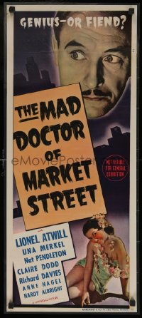 7b0053 MAD DOCTOR OF MARKET STREET LAMINATED Aust daybill 1942 Lionel Atwill, Pendleton & Claire Dodd