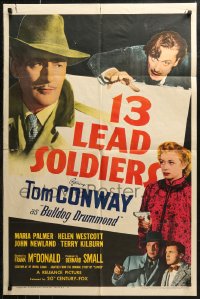 7d0544 13 LEAD SOLDIERS 1sh 1948 Tom Conway as detective Bulldog Drummond, Maria Palmer pointing gun!