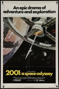 7d0547 2001: A SPACE ODYSSEY 1sh R1980 Stanley Kubrick, art of space wheel by Bob McCall!