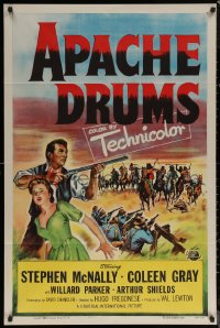 7d0579 APACHE DRUMS 1sh 1951 Val Lewton's last, art of Stephen McNally & Coleen Gray!