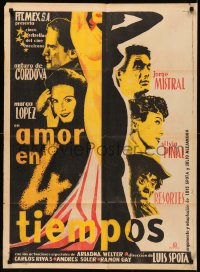 7d0037 AMOR EN 4 TIEMPOS Mexican poster 1955 Arturo de Cordova, Silvia Pinal, Resortes, sexy art!