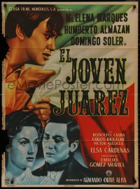 7d0057 EL JOVEN JUAREZ Mexican poster 1954 art of Maria Elena Marques & stars over Mexican flag!