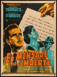 7d0058 EL MENSAJE DE LA MUERTE Mexican poster 1953 art of Miguel Torruco & Rebecca Iturbide by Diaz!