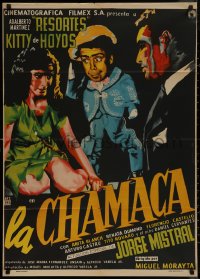 7d0071 LA CHAMACA Mexican poster 1961 Miguel Morayta, wacky Resortes and Kitty de Hoyos by Renau!