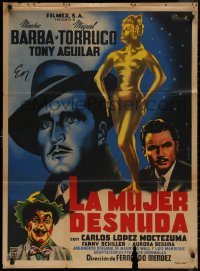 7d0076 LA MUJER DESNUDA Mexican poster 1953 art of golden naked woman by Francisco Diaz Moffitt!