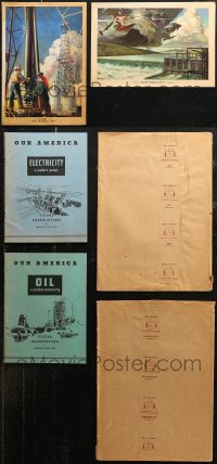 7f0050 LOT OF 6 UNFOLDED OUR AMERICA 11X16 EDUCATIONAL POSTERS AND GUIDES 1940s electricity & oil!