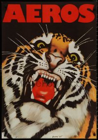 7g0467 AEROS 23x33 East German circus poster 1986 close-up Grock art of a snarling tiger!