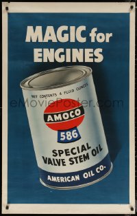 7g0515 AMOCO 27x44 advertising poster 1950s 586 special valve stem oil, great art of can!