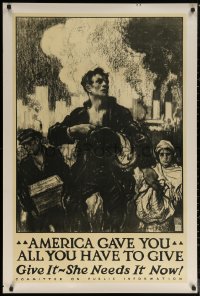7g0424 AMERICA GAVE YOU ALL YOU HAVE TO GIVE 28x42 WWI war poster 1917 workers & smokestacks by Taylor!