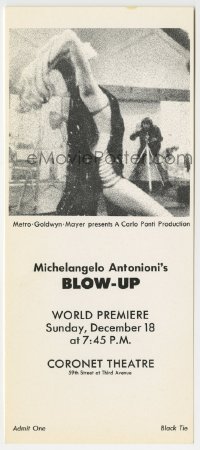 7h0042 BLOW-UP 4x9 world premiere ticket 1967 Michelangelo Antonioni, David Hemmings, sexy Verushka!