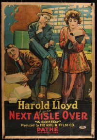 7h0017 NEXT AISLE OVER linen 1sh 1919 great art of Harold Lloyd & young Bebe Daniels, ultra rare!