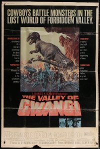 7j0010 VALLEY OF GWANGI 40x60 1969 Ray Harryhausen, great artwork of cowboys battling dinosaurs!