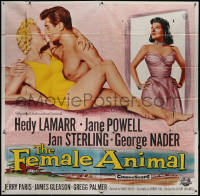 7j0077 FEMALE ANIMAL 6sh 1958 artwork of sexy Hedy Lamarr & Jane Powell romanced by George Nader!