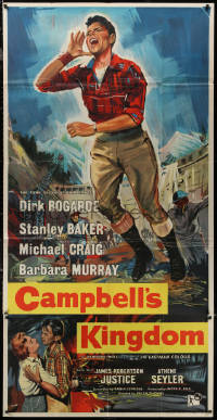 7j0027 CAMPBELL'S KINGDOM English 3sh 1957 great artwork of Dirk Bogarde by busted dam!