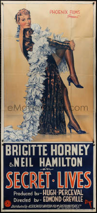 7j0031 SECRET LIVES English 3sh 1937 art of sexy German spy Brigitte Horney, ultra rare!