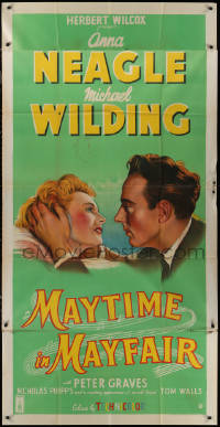 7j0030 MAYTIME IN MAYFAIR English 3sh 1952 romantic artwork of Anna Neagle & Michael Wilding!