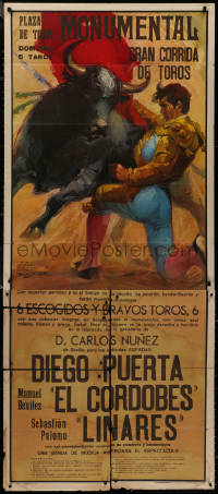 7j0041 PLAZA DE TOROS MONUMENTAL GRAN CORRIDA DE TOROS 31x72 Spanish bull fight poster 1970s cool!