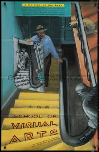7j0019 SCHOOL OF VISUAL ARTS 30x46 special poster 1999 Jerry Moriarty art of people on stairs!