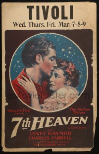 7j0975 7TH HEAVEN WC 1927 romantic art of Janet Gaynor & Charles Farrell, Frank Borzage!