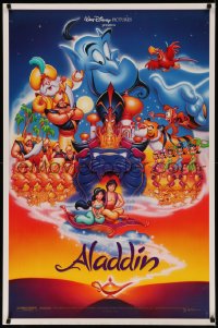 7m0764 ALADDIN DS 1sh 1992 Walt Disney Arabian fantasy cartoon, Calvin Patton art of cast!
