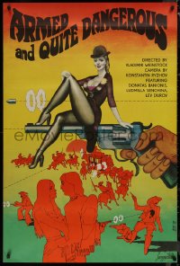 7m0509 ARMED & QUITE DANGEROUS export Russian 30x45 1978 Lemeshev art of woman on top of revolver!