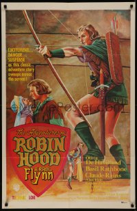 7m0304 ADVENTURES OF ROBIN HOOD 27x41 Spanish commercial poster 1970s art of Flynn & De Havilland!