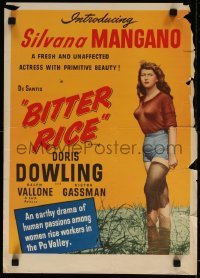 7m0012 BITTER RICE 15x21 special poster 1948 Vittorio Gassman, primitive beauty Silvana Mangano!