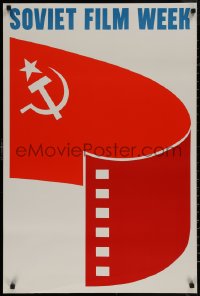 7m0044 SOVIET FILM WEEK 24x36 special poster 1970s USSR flag as red film, all English!