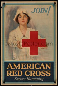 7m0082 AMERICAN RED CROSS SERVES HUMANITY 20x30 WWI war poster 1910s art by Lawrence Wilbur!