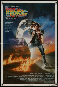 7p0386 BACK TO THE FUTURE NSS style 1sh 1985 art of Michael J. Fox & Delorean by Drew Struzan!
