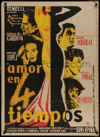 7p0136 AMOR EN 4 TIEMPOS Mexican poster 1955 Arturo de Cordova, Silvia Pinal, Resortes, sexy art!