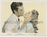 7r0014 NAKED JUNGLE color 8x10.25 still 1954 passionate close up of Charlton Heston & Eleanor Parker!