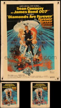 7s0010 LOT OF 3 DIAMONDS ARE FOREVER TRIMMED 27X40 ONE-SHEETS MOUNTED ON 30X40 BOARDS 1971 cool!