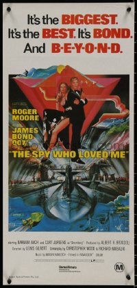 7t0011 SPY WHO LOVED ME Aust daybill R1980s great art of Roger Moore as James Bond 007 by Bob Peak!