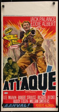 7t0046 ATTACK Belgian 1956 Robert Aldrich, different art of WWII soldier Jack Palance!