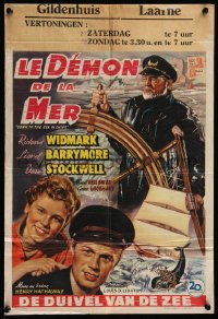 7t0053 DOWN TO THE SEA IN SHIPS Belgian 1950 different art of Widmark, Barrymore & Stockwell!