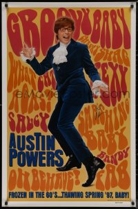 7w0030 AUSTIN POWERS: INT'L MAN OF MYSTERY signed teaser DS 1sh 1997 by director Jay Roach!