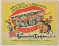 7w0064 AMBASSADOR'S DAUGHTER signed TC 1956 by John Forsythe, who's with Olivia de Havilland!