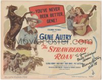 7w0074 STRAWBERRY ROAN signed TC 1947 by Gene Autry, who is with Gloria Henry, art of Champion!