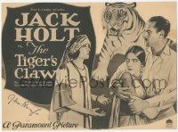 7w0076 TIGER'S CLAW signed TC 1923 by Aileen Pringle, with Jack Holt, Eva Novak & jungle cat, rare!
