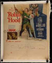 7w0020 ADVENTURES OF ROBIN HOOD signed linen WC R1948 by Olivia De Havilland, c/u with Errol Flynn!