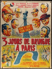 7x0327 3 JOURS DE BRINGUE A PARIS linen French 1p 1954 wacky Renneteau art of Eiffel Tower, rare!