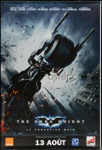 7x0348 DARK KNIGHT teaser DS French 1p 2008 image of Christian Bale as Batman on Batpod bat bike!