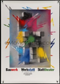 7x0228 BAUWERK WERKSTATT STATTTHEATER 33x47 German stage poster 1986 Matthies block & arrows art!