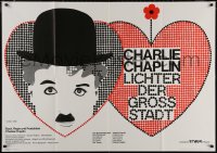 7y0022 CITY LIGHTS German 33x47 R1970 Charlie Chaplin as the Tramp, boxing comedy, Astrid Herm art!
