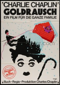 7y0024 GOLD RUSH German 33x47 R1969 Charlie Chaplin classic, wonderful art by Leo Kouper!