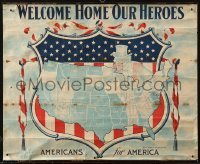 7y0044 WELCOME HOME OUR HEROES 14x16 WWI war poster 1919 art of Uncle Sam over United States, rare!