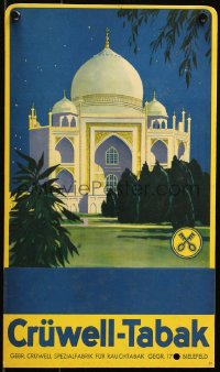 7y0047 CRUWELL-TABAK 10x16 German standee 1920s cool tobacco ad with great art of the Taj-Mahal!