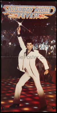 7y0070 SATURDAY NIGHT FEVER promo brochure 1977 disco dancer John Travolta, unfolds to 12x24 poster!