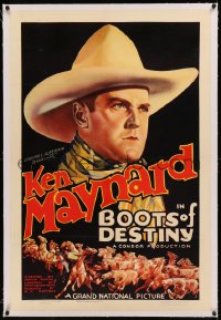 8b0024 BOOTS OF DESTINY linen 1sh 1937 best close up western art of cowboy Ken Maynard & horses!